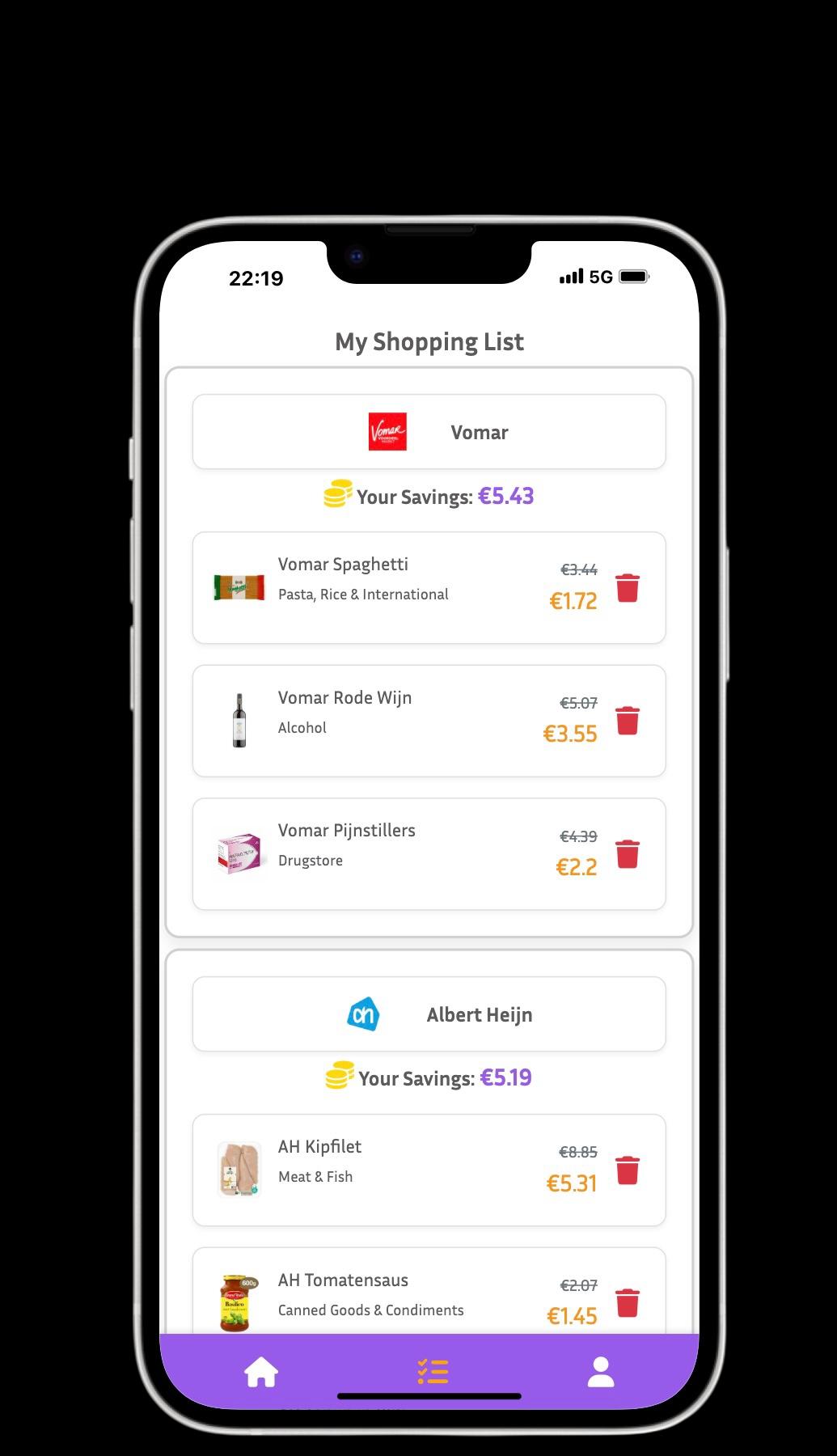 Dealhuntr Shopping List