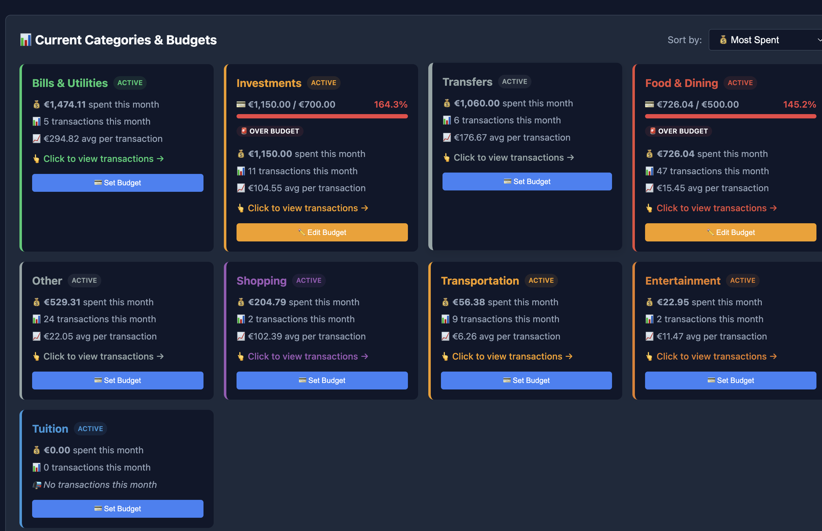 Fern Finance Budget View