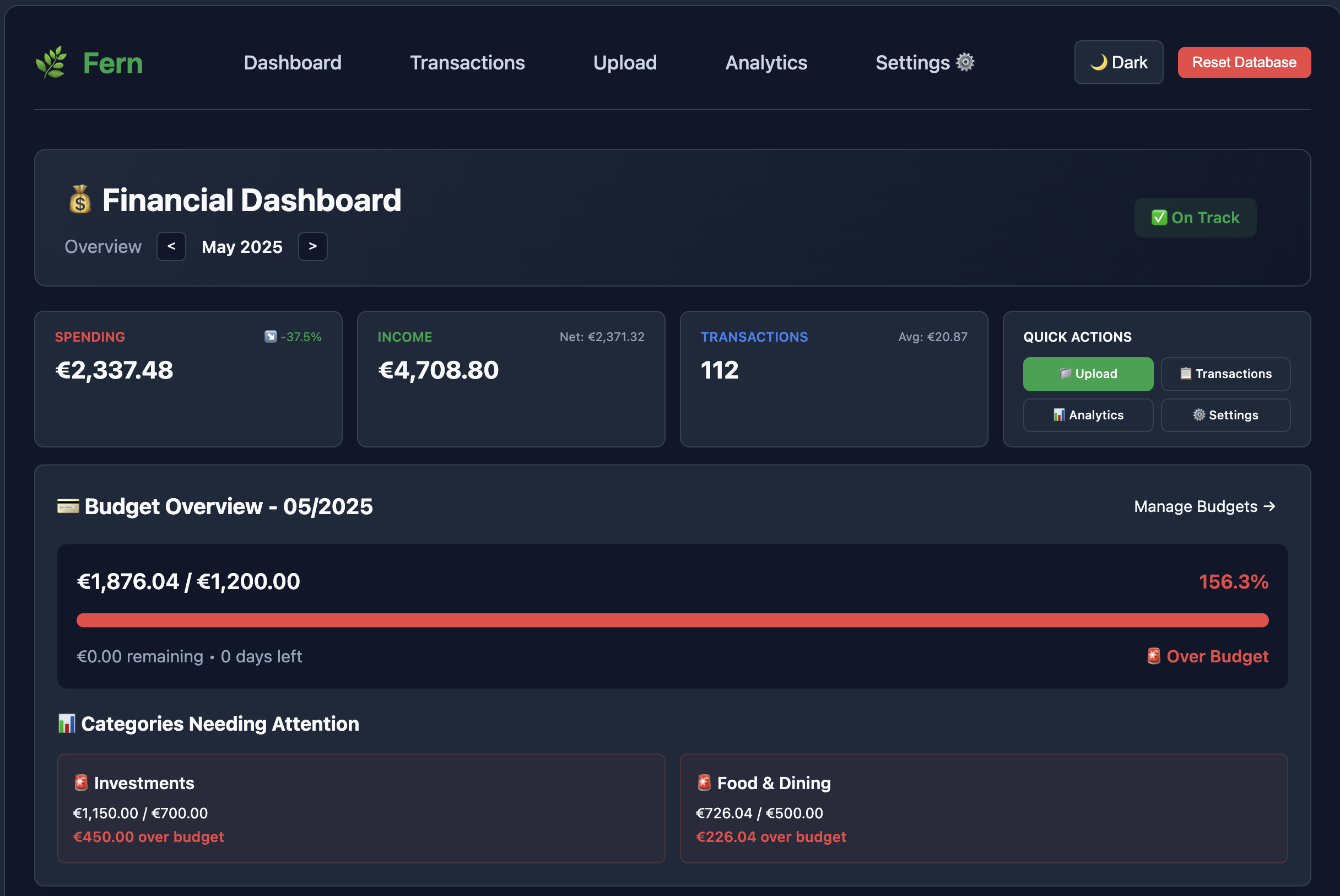 Fern Finance Dashboard