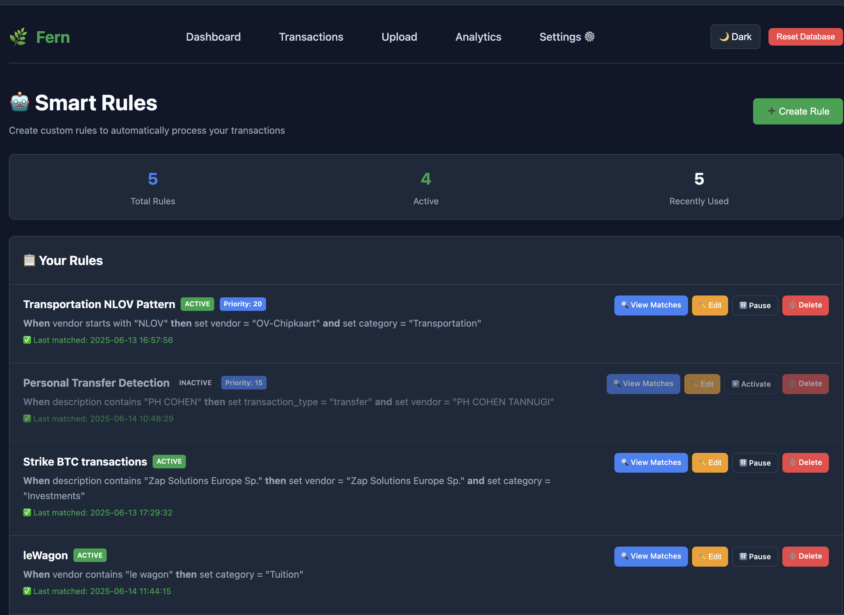 Fern Finance Smart Rules